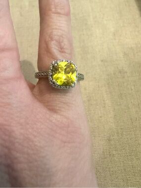 Canary Yellow Cushion Halo Cocktail Ring - Women Jewelry Size 7 NWT